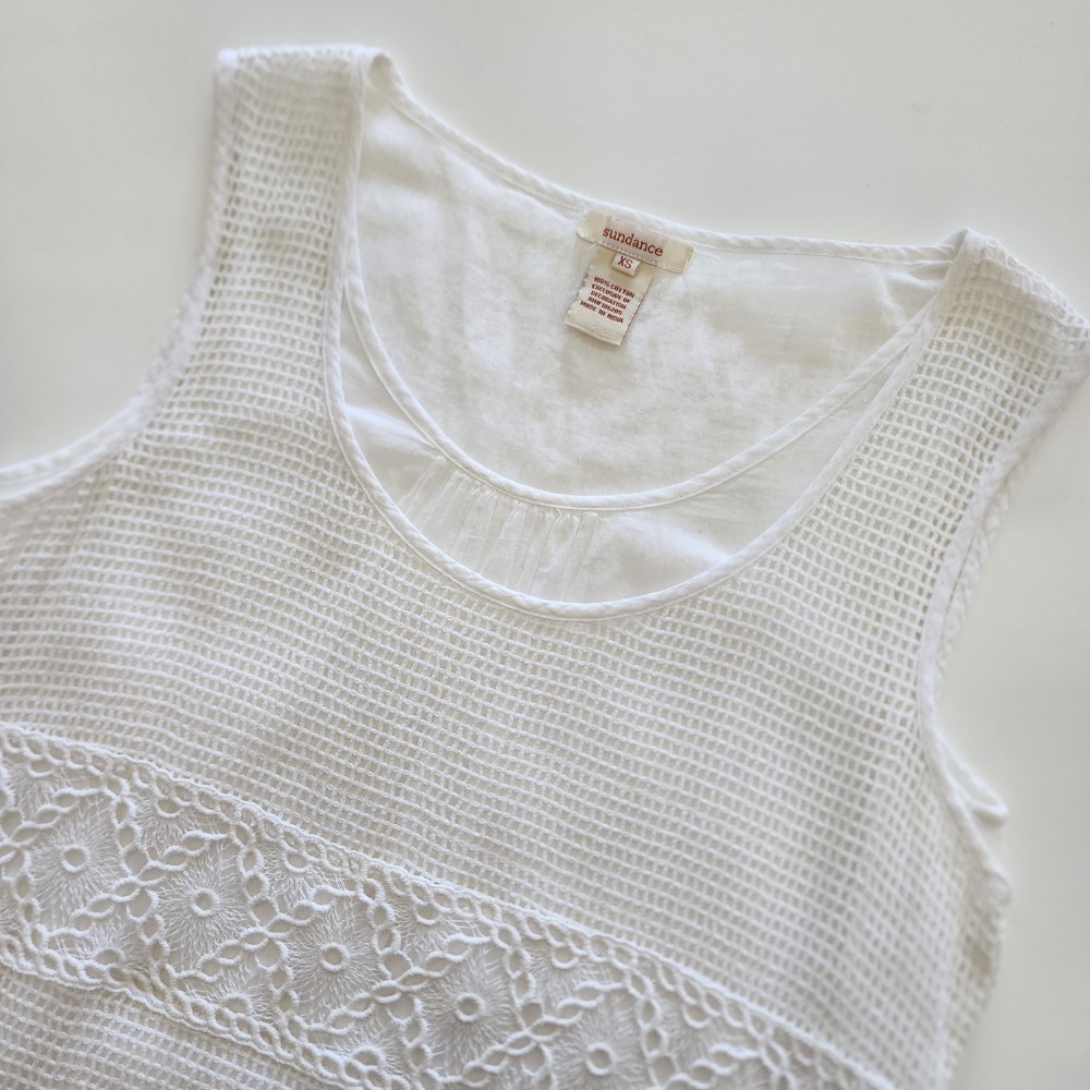 Sundance white Lace Overlay Eyelet Cotton Lined tank top womens size XS